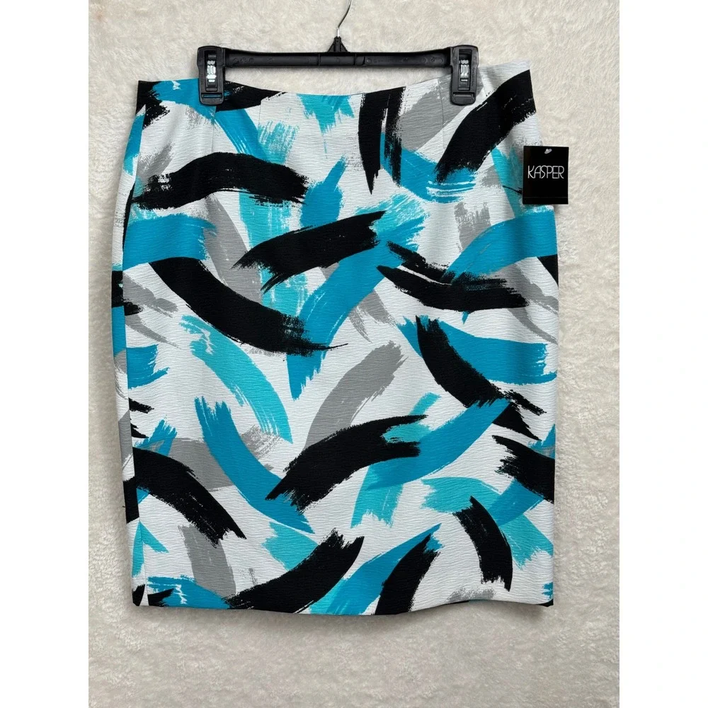 Kasper Womens Size‎ 12 Turquoise Abstract Brushstroke Textured Pencil Skirt NWT
